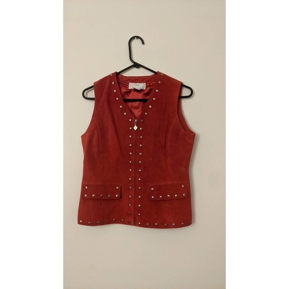 Lisa International 100 Percent Suede Red Vest with Metal Embellishment, Small - Picture 2 of 11